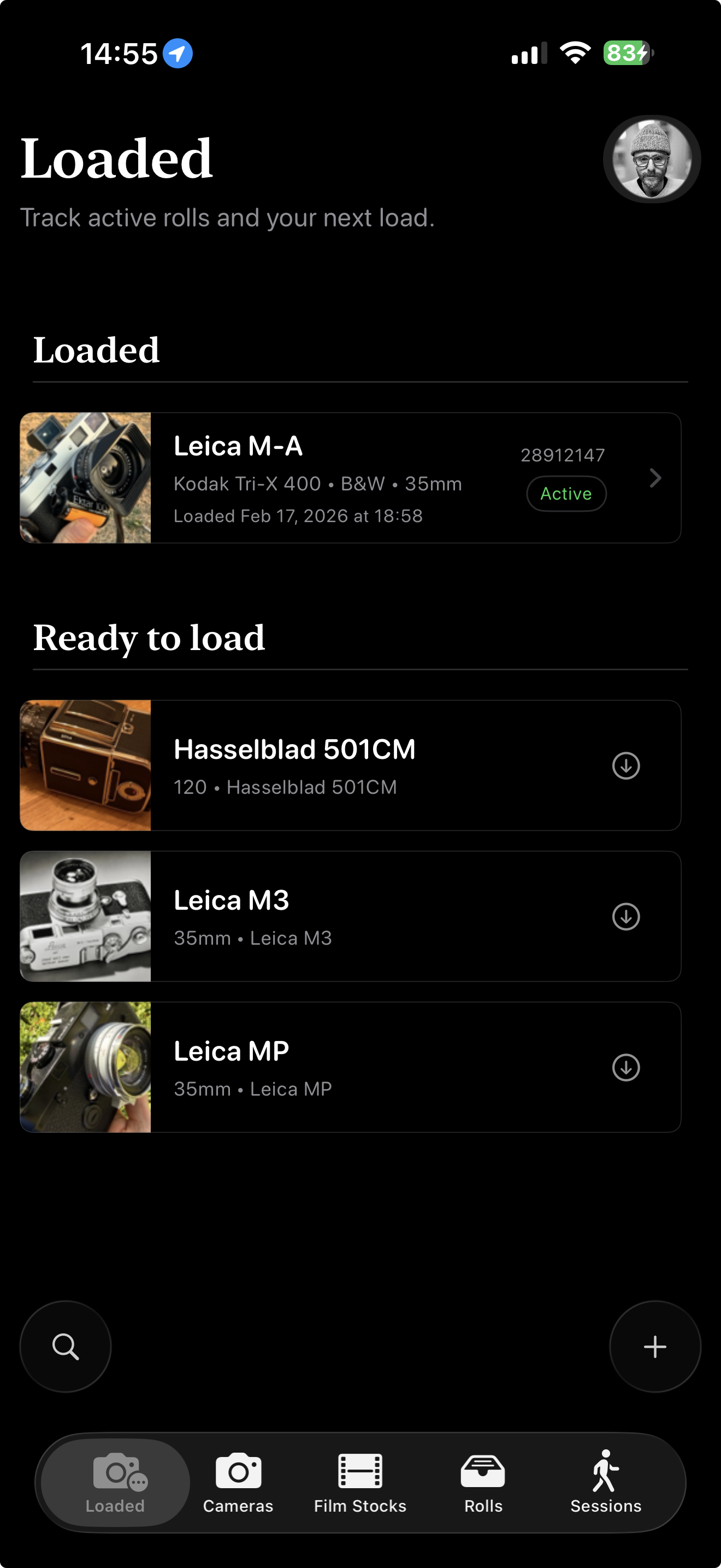 Loaded tab with active and ready-to-load camera setups